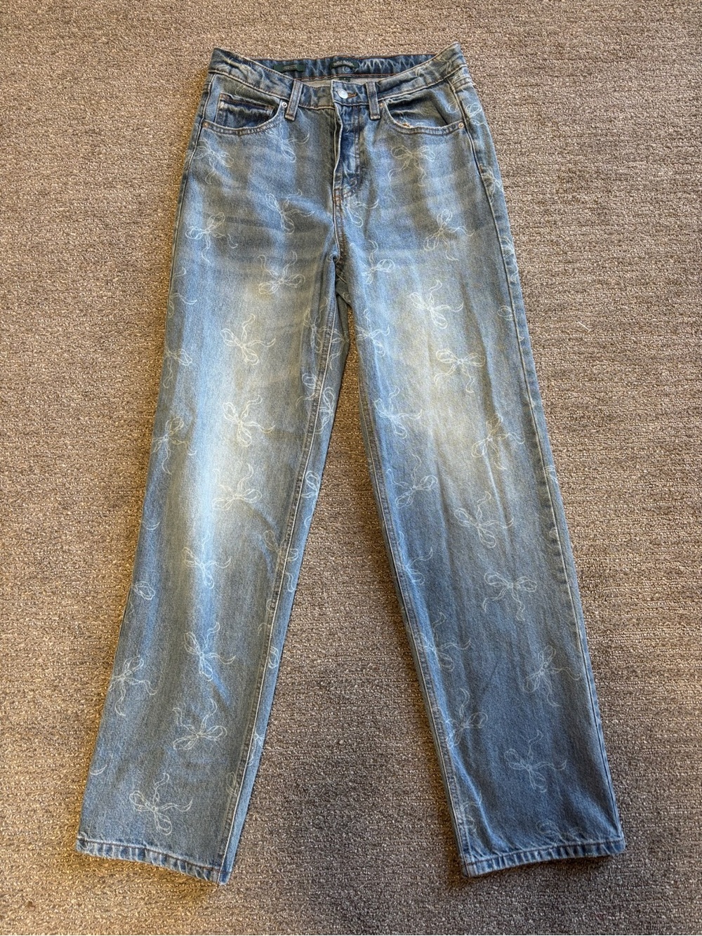 wild fable Light Blue Straight Leg Jeans with Subtle White bow print